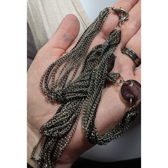 Chic Multilayer Chain Necklace Silver Tone With Muted Purple Bead Accents - Picture 5 of 5